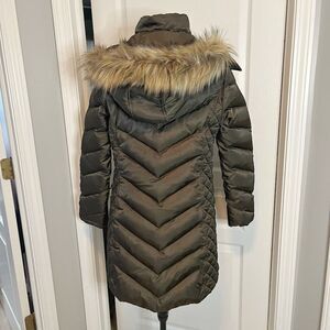 Kenneth Cole Duck Down Water Fowl Quilted Faux Fur Hooded Long Puffer Coat